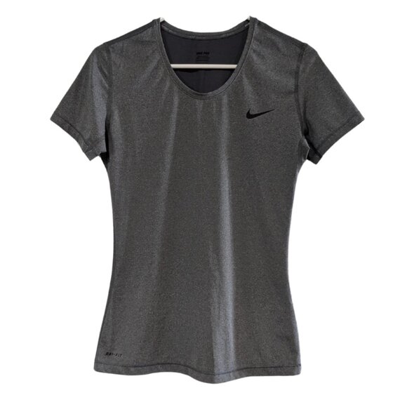 Nike Pro Dri-Fit Women's Gray Short Sleeve Shirt Large Black Swoosh - Picture 1 of 13